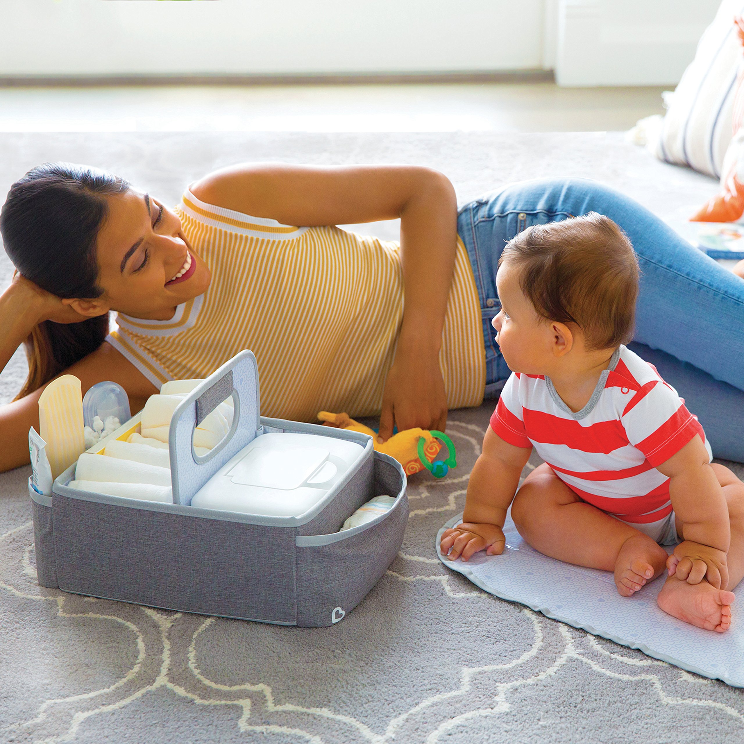 Munchkin Portable Diaper Caddy Organizer - Grey | Baby Essentials Storage for Diapers, Wipes & Creams | Perfect for Nursery, Travel & On-the-Go Parents