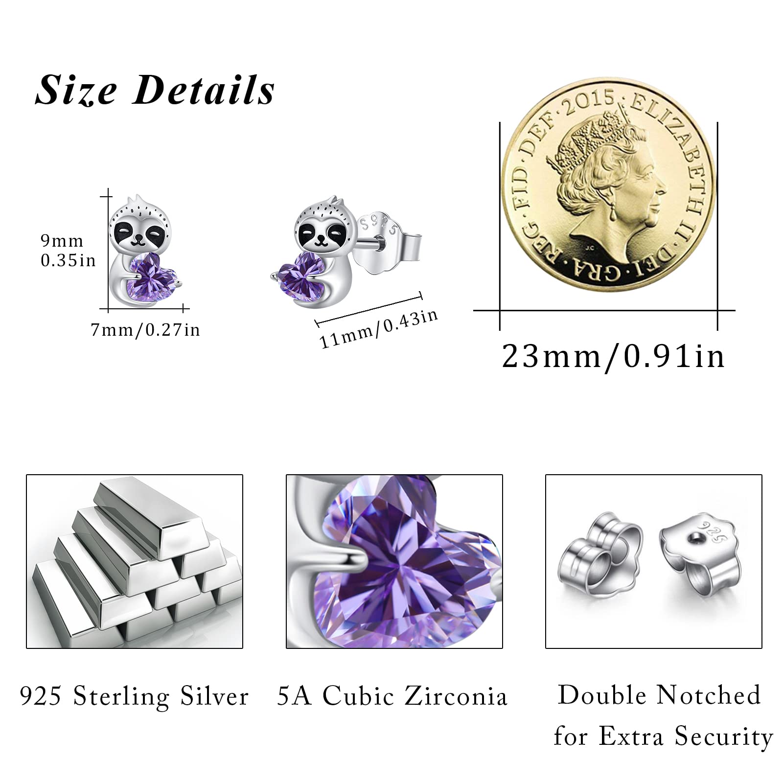 Sterling Silver Sloth Stud Earrings for Women & Girls - Cute Animal Jewelry Gift for Birthday, Valentine's Day | Hypoallergenic Heart Earrings for Everyday Wear & Special Occasions