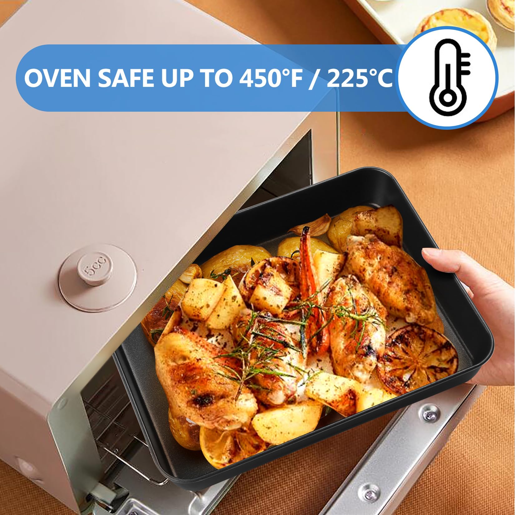 P&P CHEF Nonstick Small Lasagna Pan - 10.4 Inch Stainless Steel Deep Baking Tray for Toaster Oven | Heavy Duty Rectangular Bakeware for Lasagna, Brownies, Meats & Casseroles | Easy Clean & Oven Safe | Perfect for Home Cooking, Meal Prep & Holiday Baking