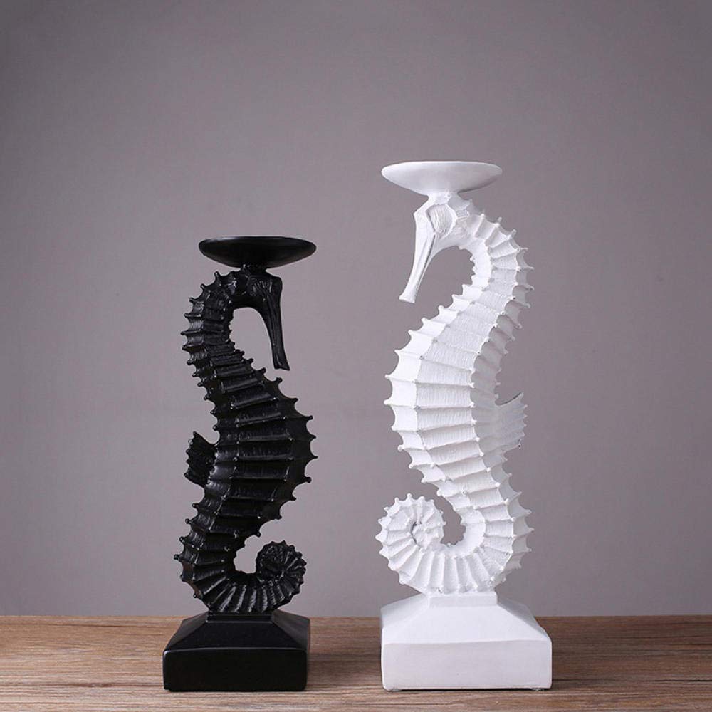 Resin Seahorse Sculpture Statue - Miniature Candle Holder for Home Decor, White & Black Decorative Figurine - Perfect for Coastal Theme, Beach House, Bathroom & Living Room Decor