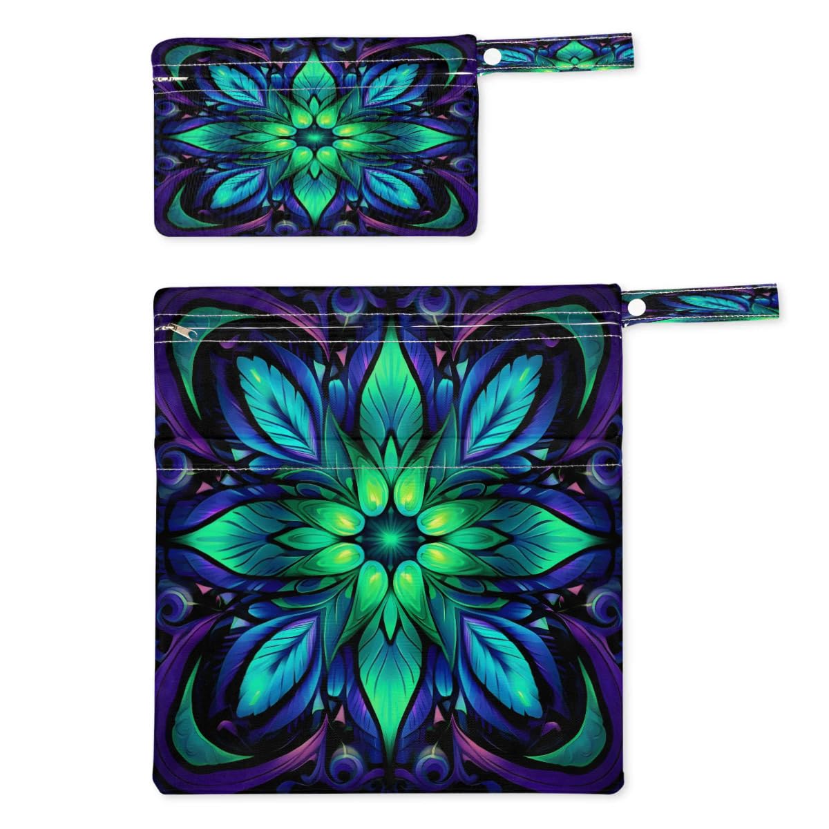 Waterproof Mandala Print Wet Dry Bag 2-Pack - Reusable Travel Laundry Bag, Swimwear Storage & Cloth Diaper Organizer for Beach, Pool, Gym, Yoga | Ideal for Swimsuits, Wet Clothes & Baby Essentials