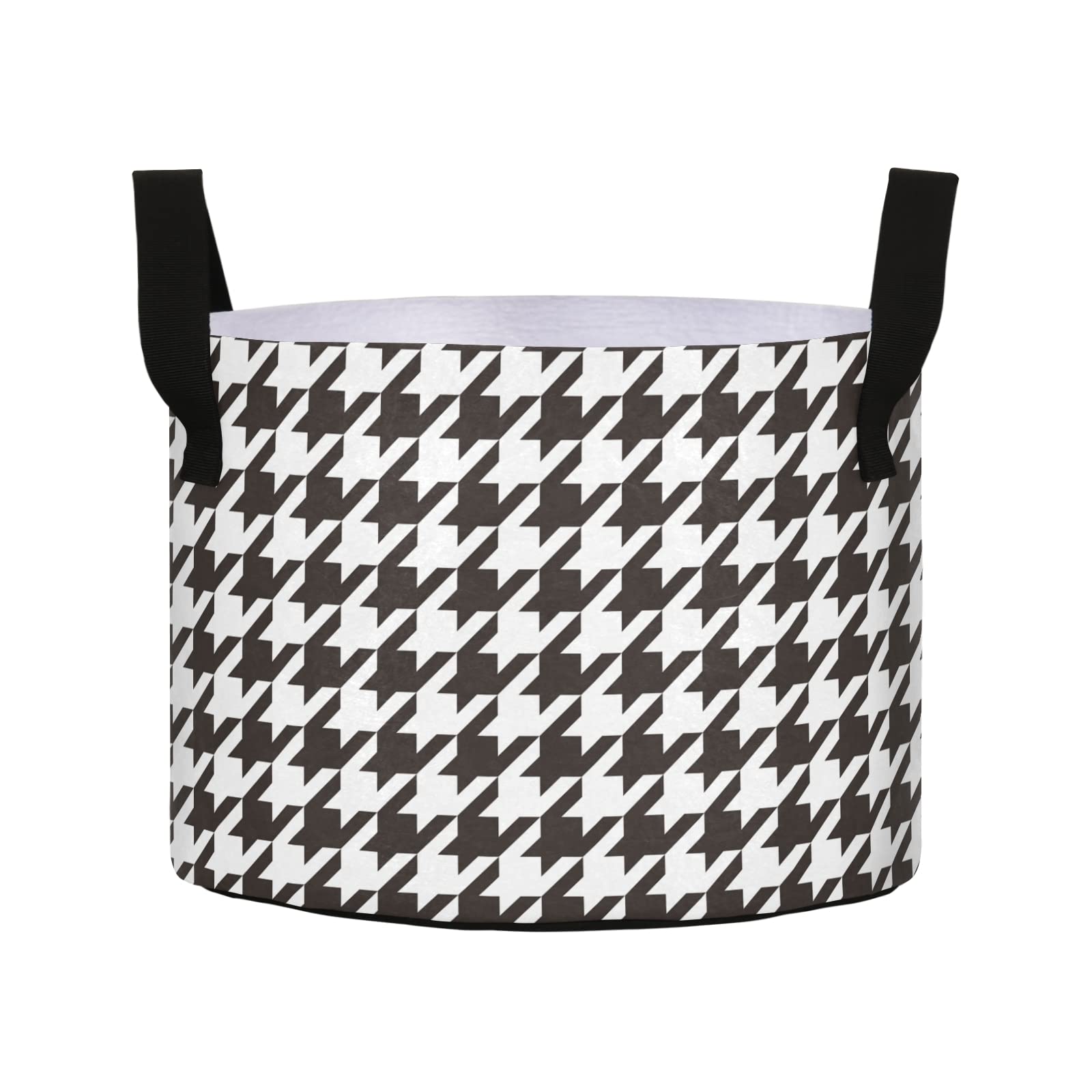 3 Gallon Mini Grow Bags - Houndstooth Black & White Fabric Plant Pots with Durable Handle | Breathable Container for Potatoes, Tomatoes, Carrots, Onions & Flowers | Ideal for Indoor Gardening, Balcony Planting & Urban Farming
