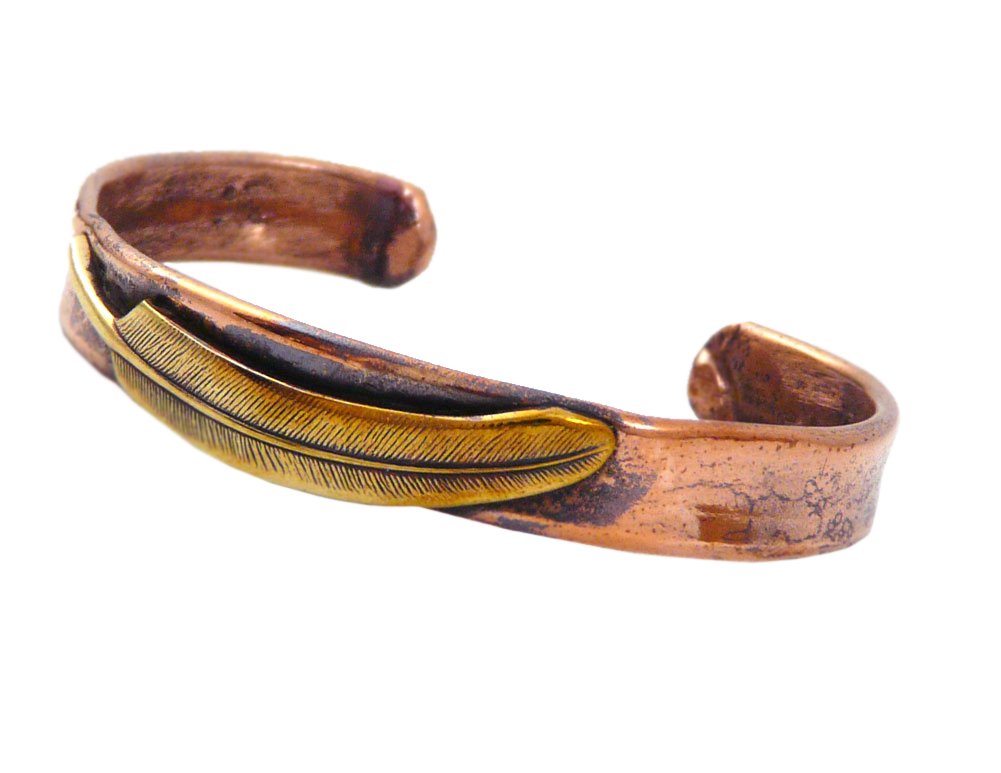 American Made Rustic Copper Cuff Bracelet – Narrow Feather Design for Boho Chic and Casual Outfits