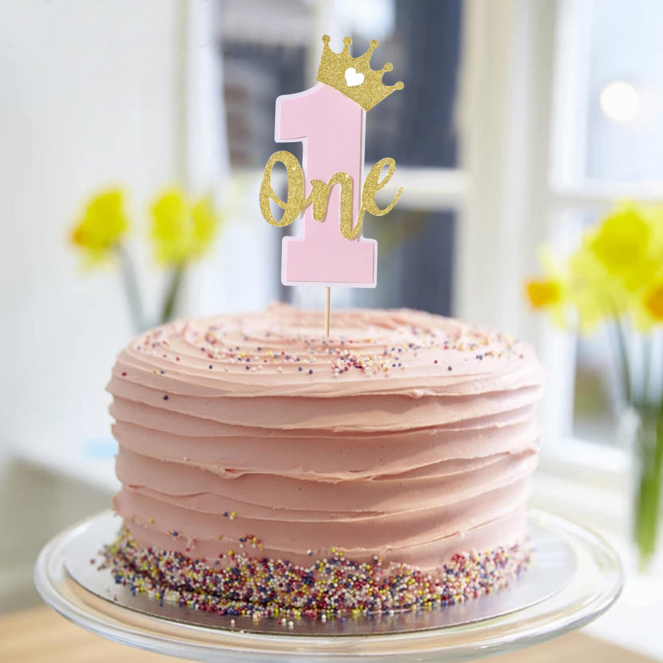 Pink and Gold 1st Birthday Cake Topper for Baby Girls - Elegant First Birthday Cake Decoration with Cake Smash Props | Perfect for 1 Year Old Birthday Parties, Baby Showers & Photo Shoots