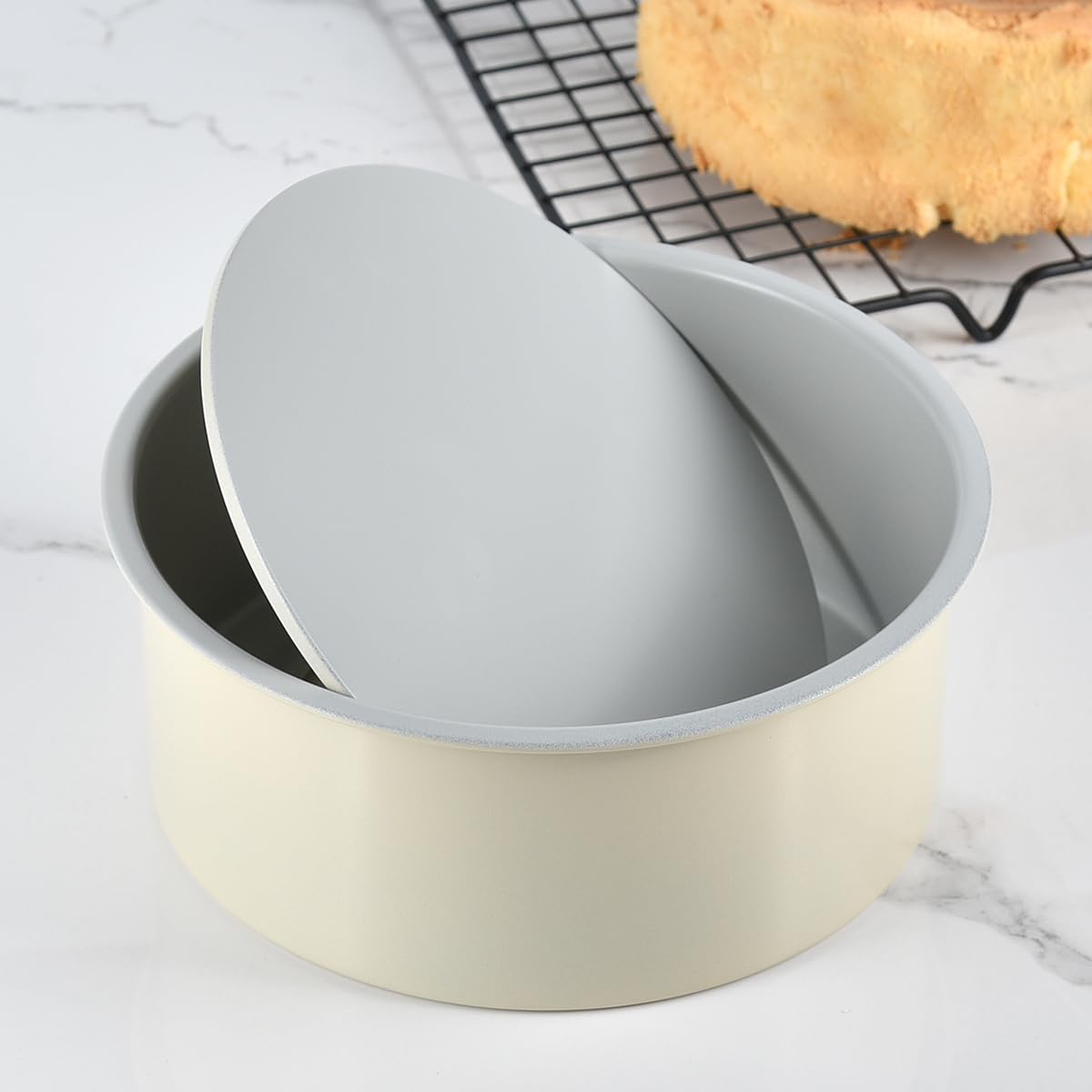 Guowall 6 Inch Nonstick Round Cake Pan with Removable Bottom - Perfect for Layer Cakes, Cheesecakes, Baking - Cream Color | Ideal for Home Baking, Birthday Cakes, and Dessert Making