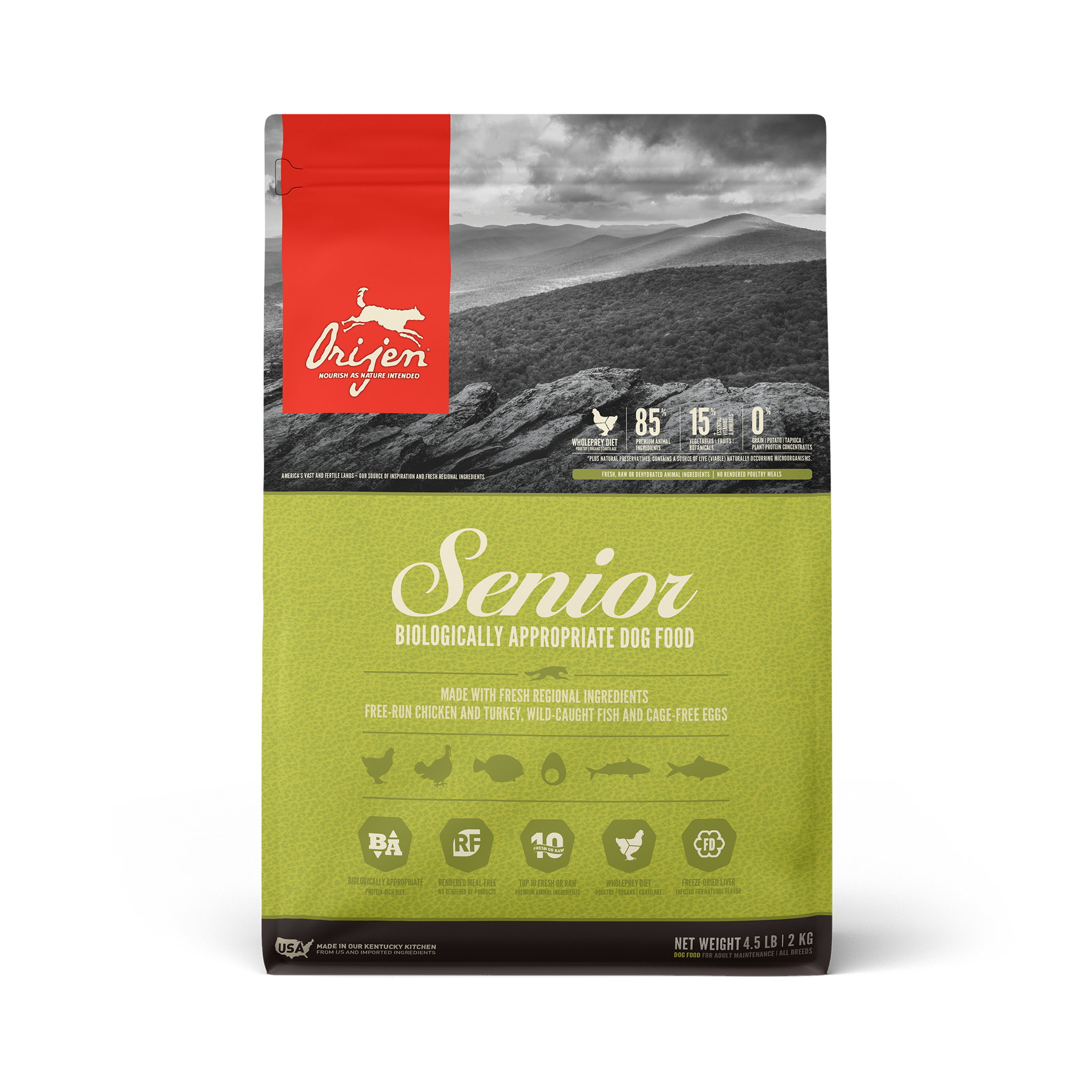 Orijen Grain Free Senior Dry Dog Food - High Protein, Natural Ingredients for Older Dogs - Perfect for Senior Dogs with Sensitive Stomachs & Joint Health Support