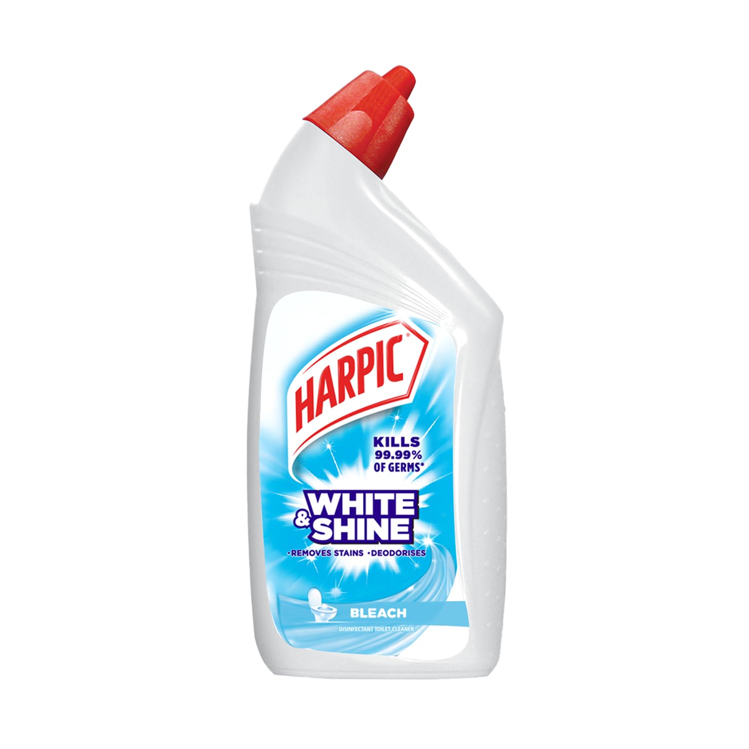 Harpic 500ml Toilet Cleaner Liquid - Bleach, Disinfectant for White & Shiny Toilets | Bathroom Cleaning, Stain Removal & Odor Elimination
