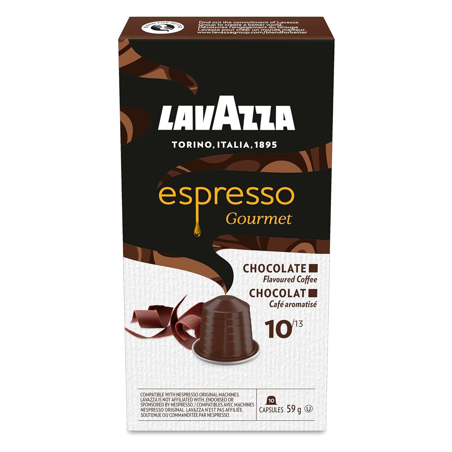 Lavazza Chocolate Flavored Coffee Capsules 10 Pack - Compatible with Nespresso Machines for Rich & Smooth Espresso at Home or Office
