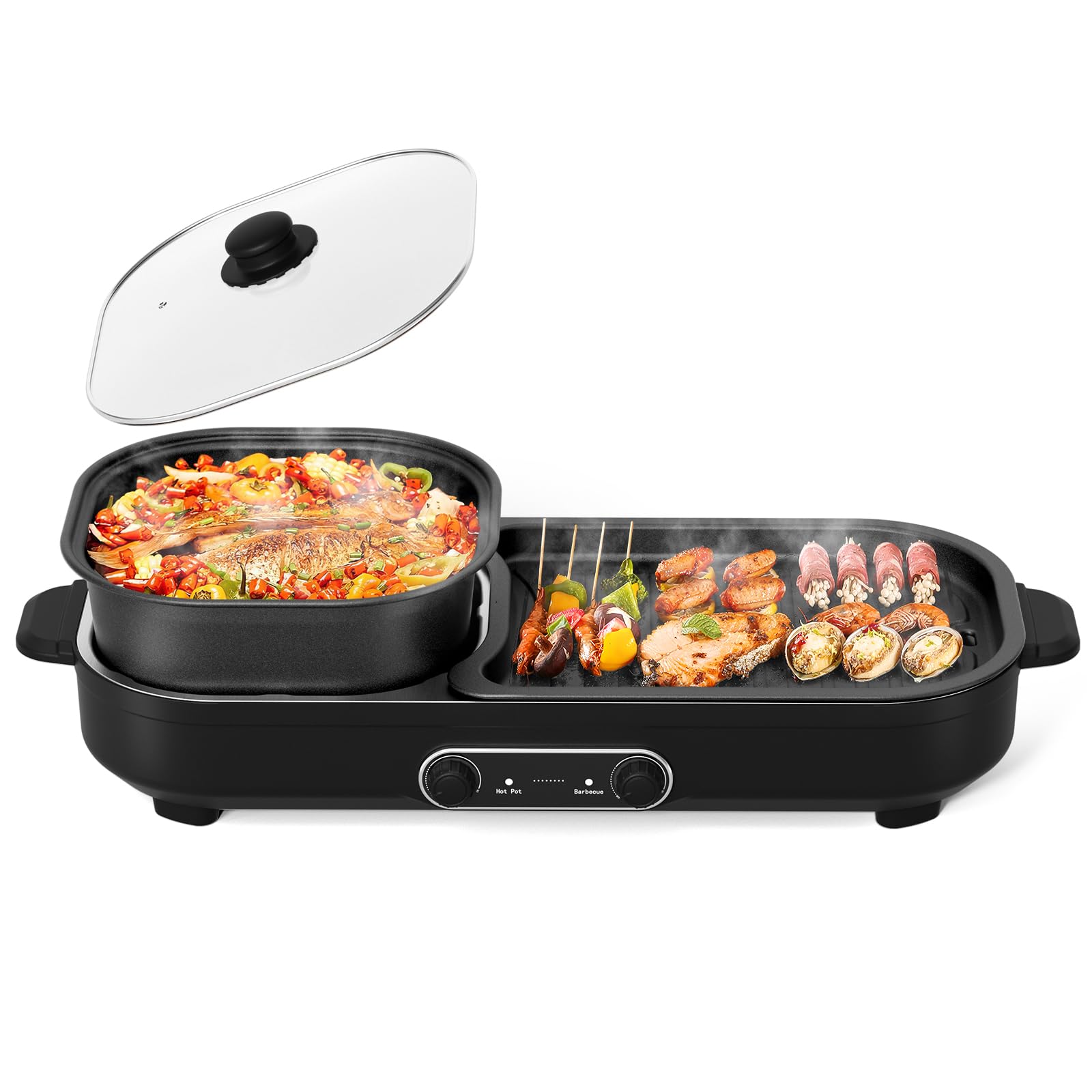 2-in-1 Electric Hot Pot & Grill with Dual Temperature Control - Non-Stick Smokeless Indoor Shabu Hot Pot & Korean BBQ - Perfect for Family Gatherings, Dorm Cooking & Asian Cuisine Nights