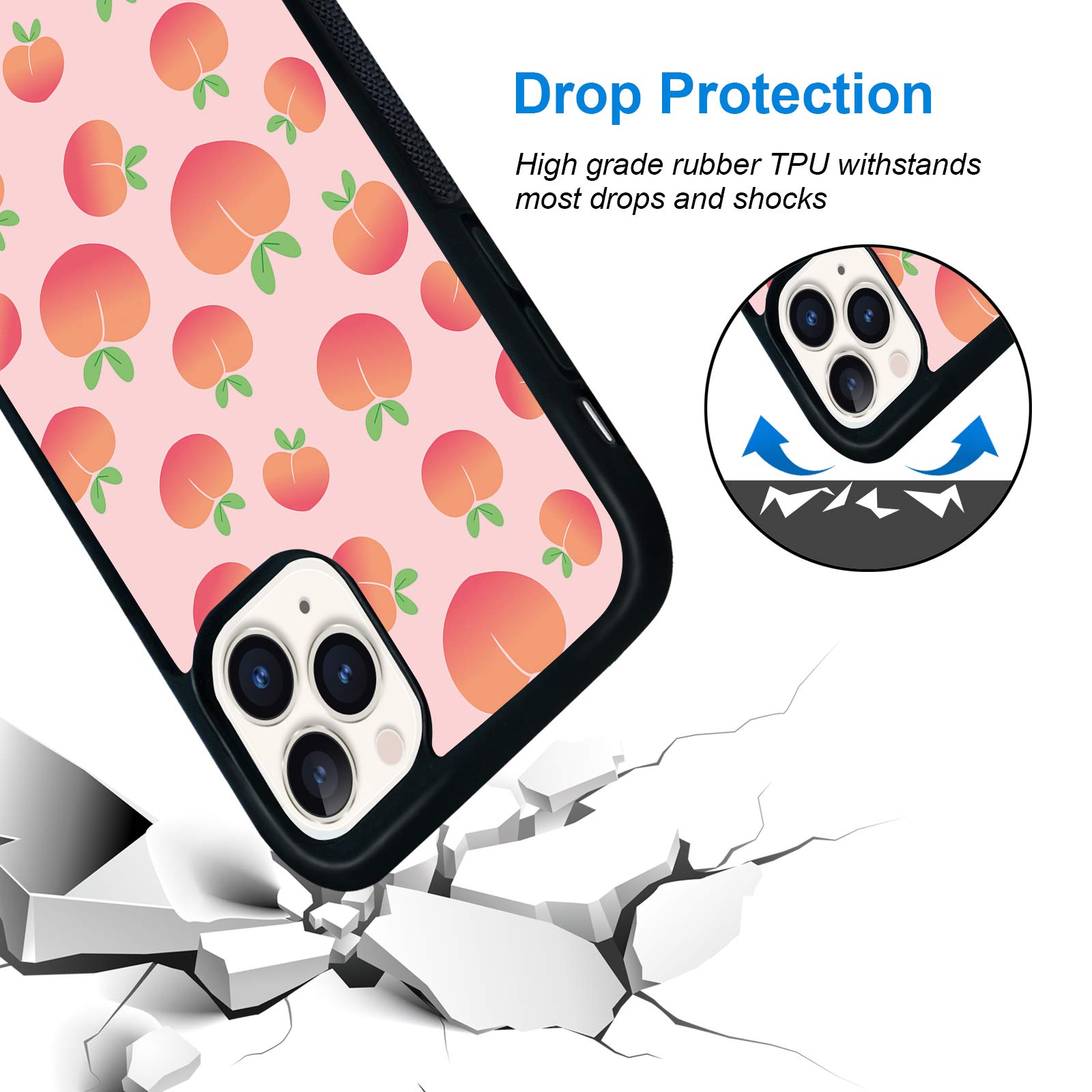 Shockproof Ombre Floral Phone Case for iPhone 11 Pro Max 6.1 Inch - Cute Pink Peaches Design Protective Cover for Women Girls Teens | Perfect for Everyday Use, School, Work & Travel