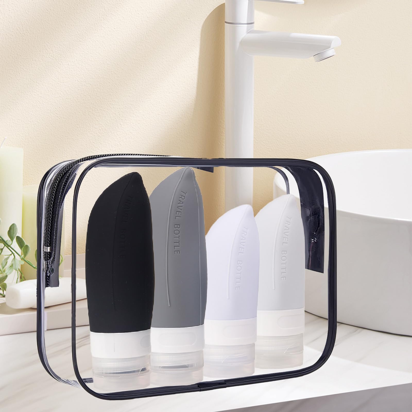 18-Piece Silicone Travel Bottles Set - TSA Approved Leak-Proof Toiletry Containers for Shampoo, Conditioner & Lotion | Perfect for Air Travel, Gym & Vacation (Black)