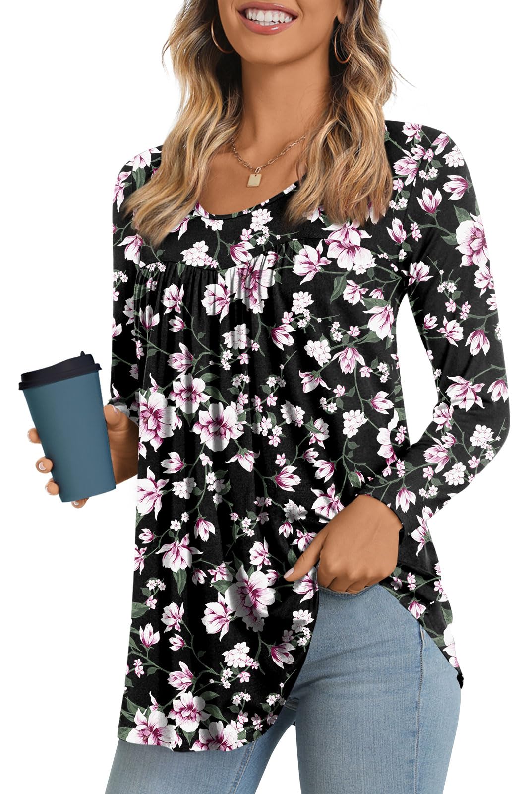 LONGYUAN Women's Long Sleeve Casual Tunic Top - 2025 Winter Loose Flare Blouse with Comfortable Elastic Waist | Perfect for Office Wear, Daily Outfits & Holiday Fashion
