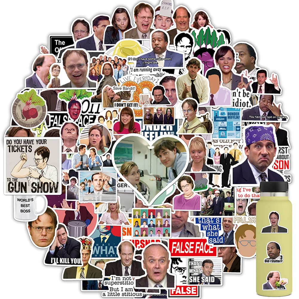 The Office TV Show Stickers - 110PCS Funny Decals for Water Bottles, Laptops, Skateboards & MacBook | Waterproof Vinyl Stickers for Teens & Adults | Perfect for Office Decor, School Supplies & Gift Giving