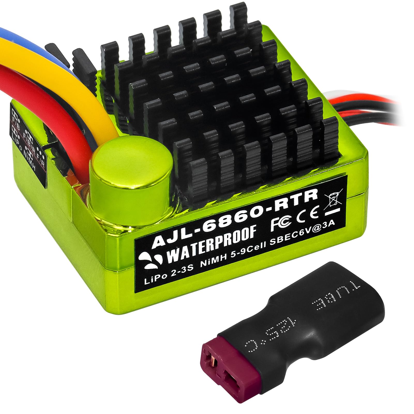 GOUPRC 60A Brushed ESC Waterproof Electronic Speed Controller for 1/10 RC Car & Boat - Compatible with 540/550 Motors (Green) - Perfect for Off-Road Racing and Marine RC Models