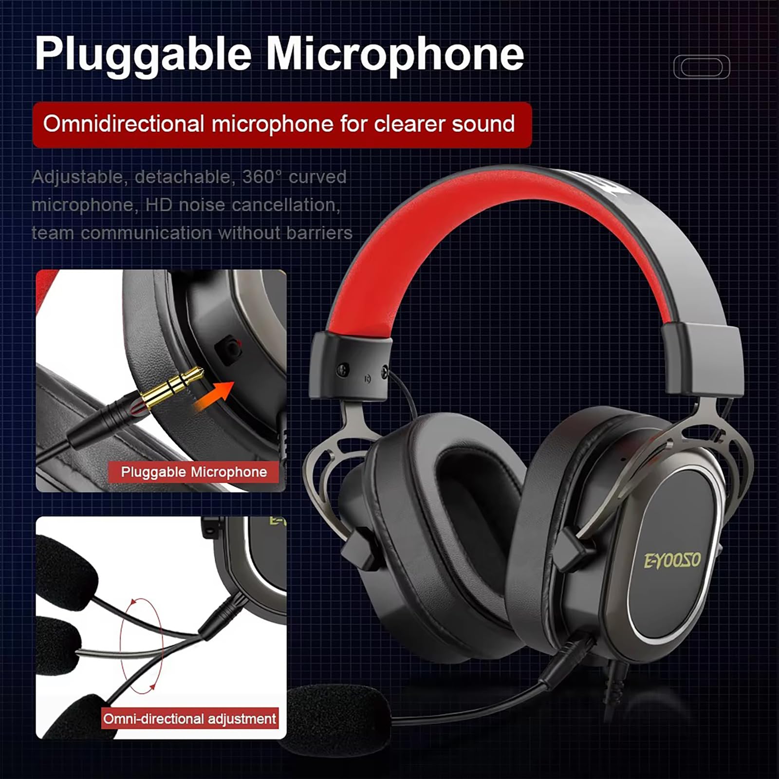 E-YOOSO Gaming Headset with Microphone - 3.5mm Wired Over-Ear Headphones with Surround Sound for PC, Laptop, PlayStation, Xbox & Mobile - Perfect for Online Gaming, Streaming & Video Calls