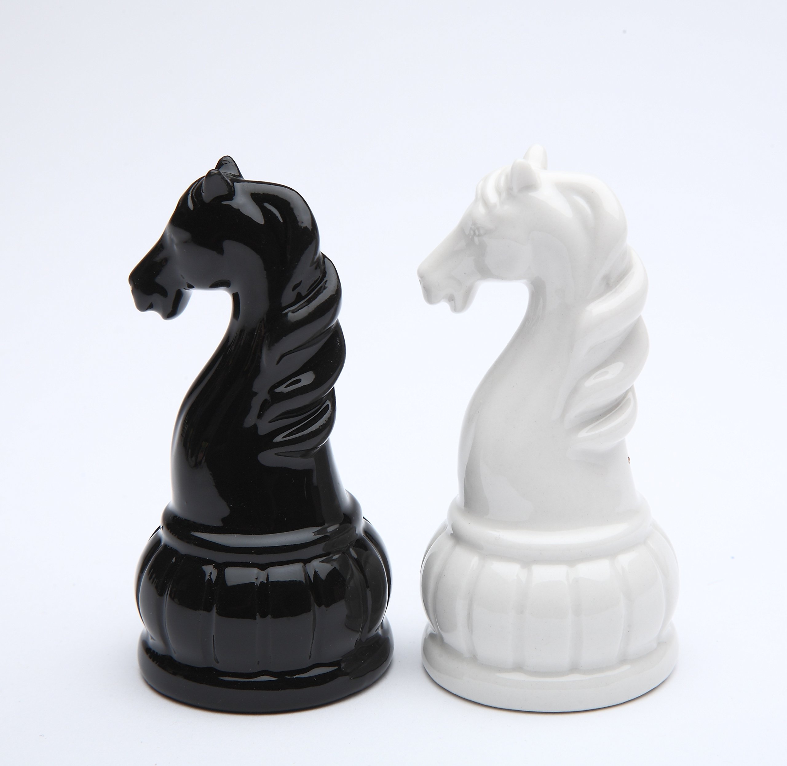 Black and White Porcelain Chess Knight Salt and Pepper Shakers - Elegant Kitchen Decor for Game Nights & Dinner Parties | Cosmos Gifts 56704