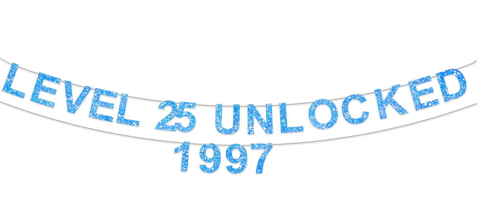 Level 25 Unlocked Glitter Blue Birthday Banner - 25th Anniversary Backdrop for Video Game Themed Parties | Perfect Decor for Men & Women's 25th Birthday, Photo Booth Props & Level Up Celebration Background (1997 Retro Gaming Theme)