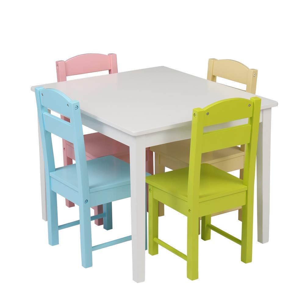 Henf 5-Piece Kids Wooden Table and Chairs Set - Toddler Activity Table with 4 Chairs, Playroom Furniture & Indoor Picnic Table for Boys & Girls | Perfect for Playtime, Learning Activities & Birthday Gifts