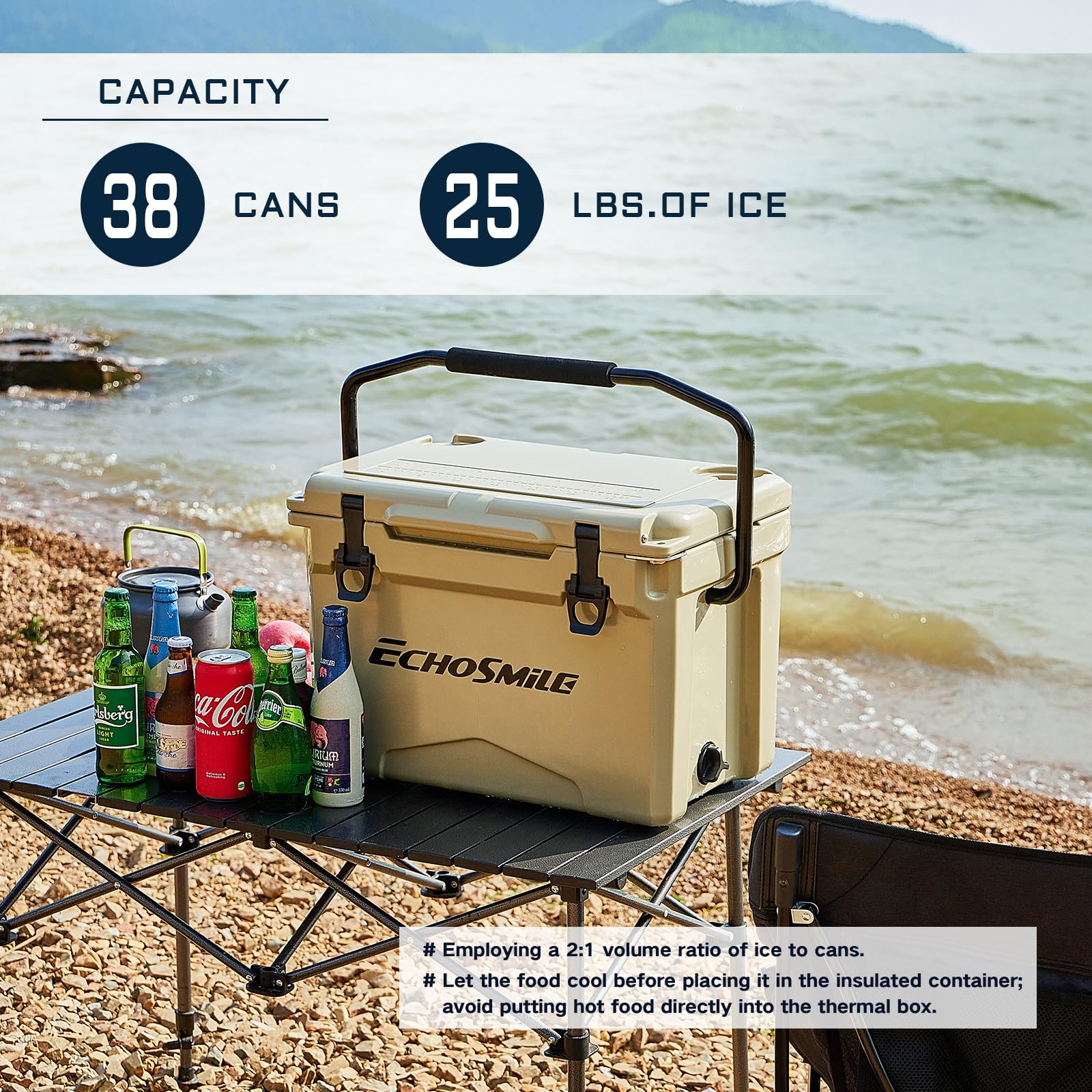 EchoSmile 25/30/35/40/60/75 Quart Rotomolded Cooler - Heavy Duty Insulated Cooler for Camping, Fishing, Tailgating & Outdoor Adventures