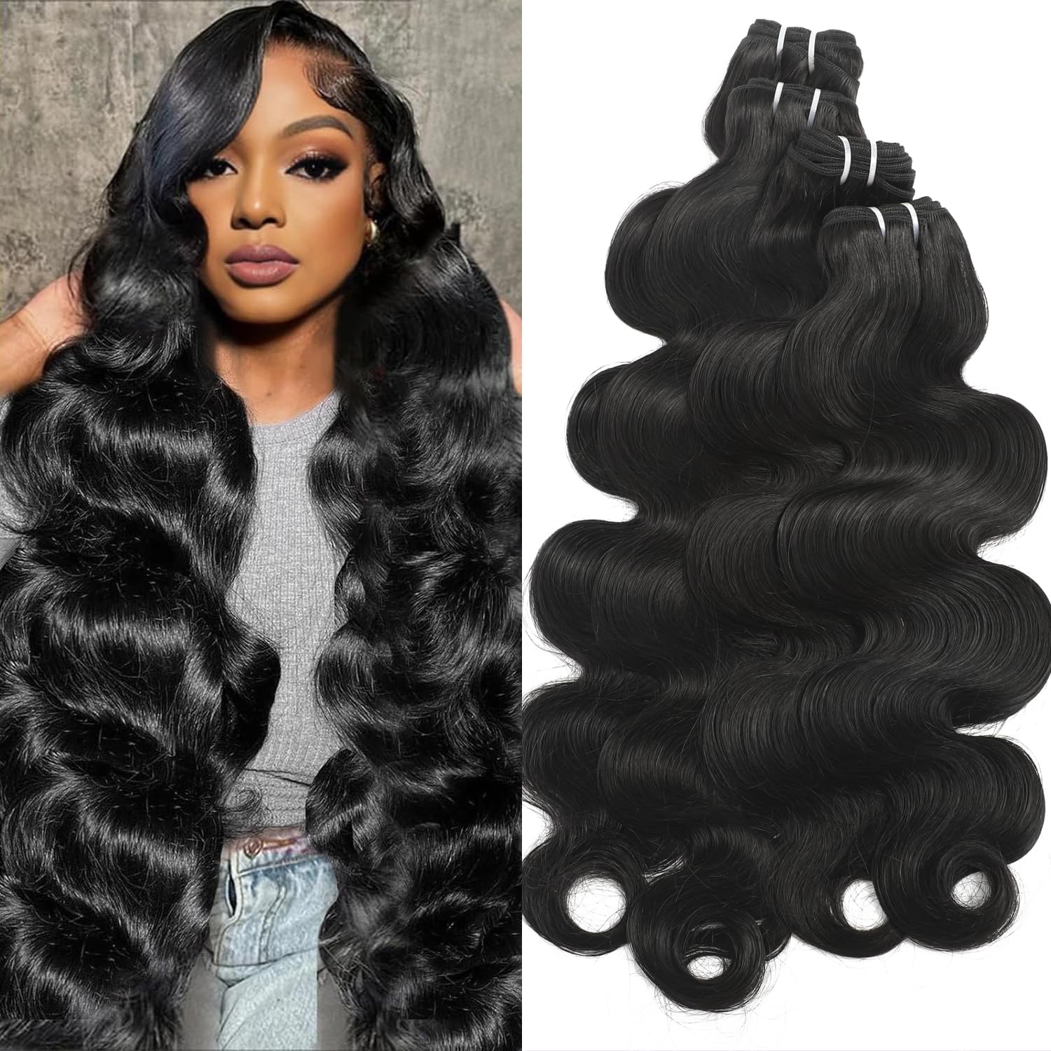 20 22 24 26 Inch Brazilian Human Hair Bundles - 100% Unprocessed Body Wave Quick Weave Extensions (4 Bundles, Natural Black) for Salon Styling & Everyday Wear | YNiSew