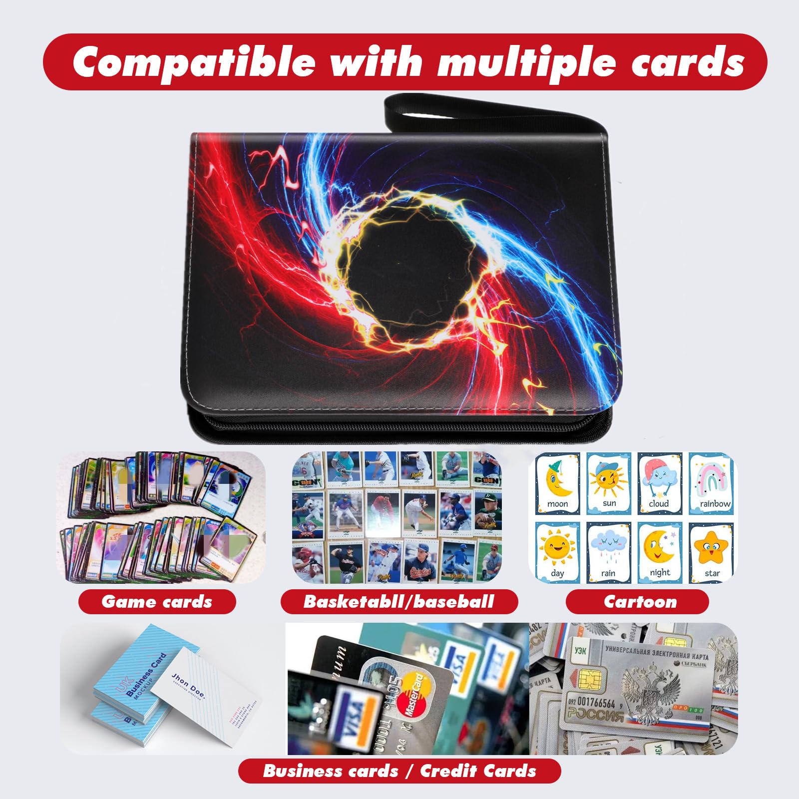 Premium 4-Pocket Trading Card Binder - Holds 400 Cards with 50 Removable Sleeves | Compatible with Pokemon, Football, TCG & Sports Cards | Durable Black Collector Album for Card Storage & Display | Perfect for Gaming Tournaments, Collectors & Card Trading Events
