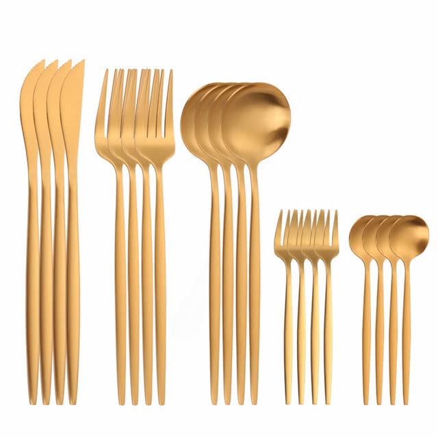 Premium Stainless Steel Silverware Set - 20-Piece Matte White Gold Cutlery Set with Forks, Spoons & Knives - Elegant Dinnerware for Home, Restaurant & Special Occasions
