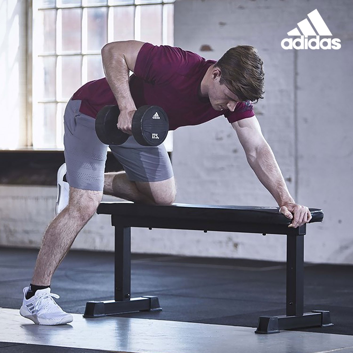 Adidas Essential Flat Weight Bench for Home Gym Workouts - Perfect for Strength Training, Dumbbell Exercises & Full-Body Fitness