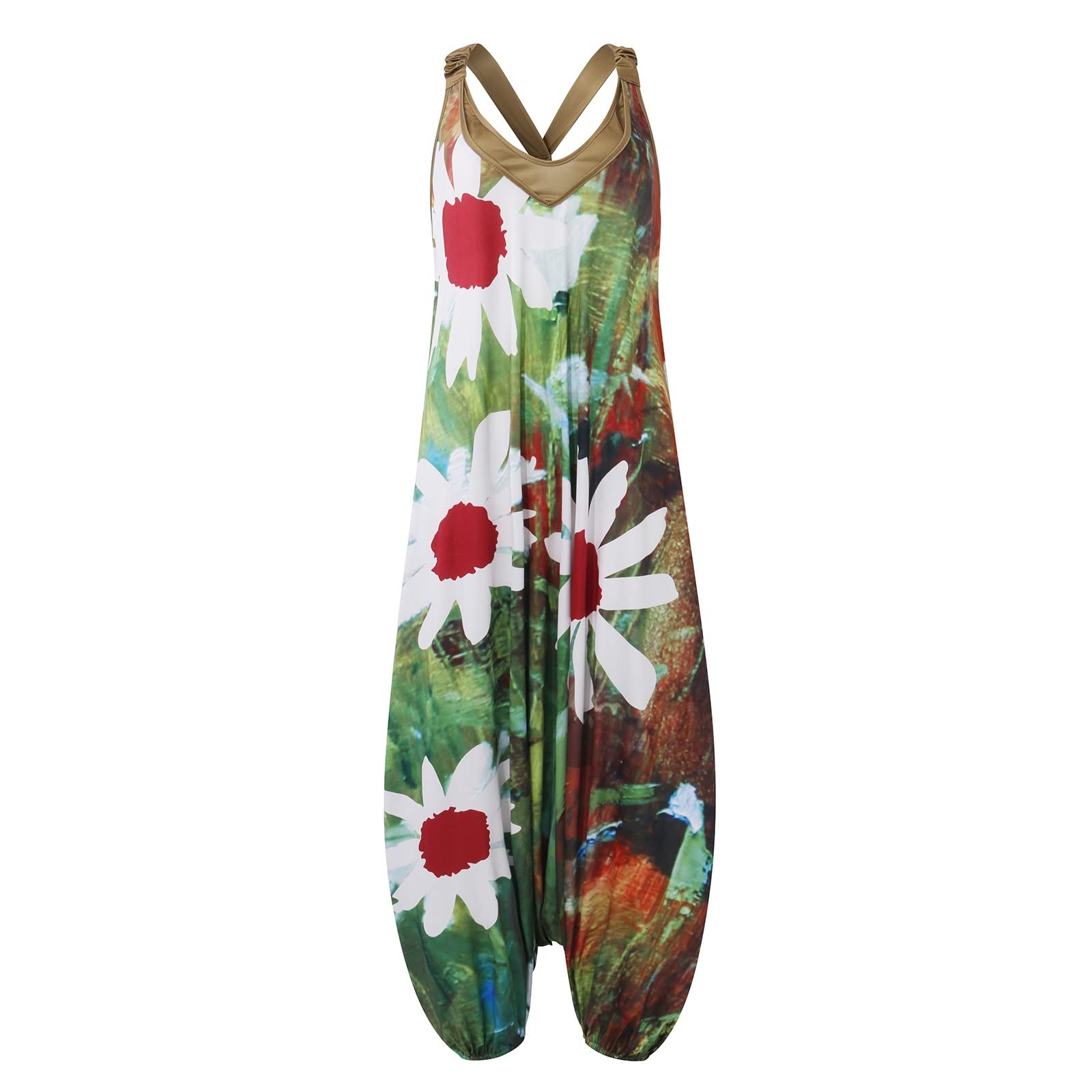 EKOUSN Women's Vintage Boho Jumpsuit - Floral Sleeveless Overalls with Wide Leg & Baggy Fit | Trendy Summer Outfits for Beach, Music Festivals & Casual Wear