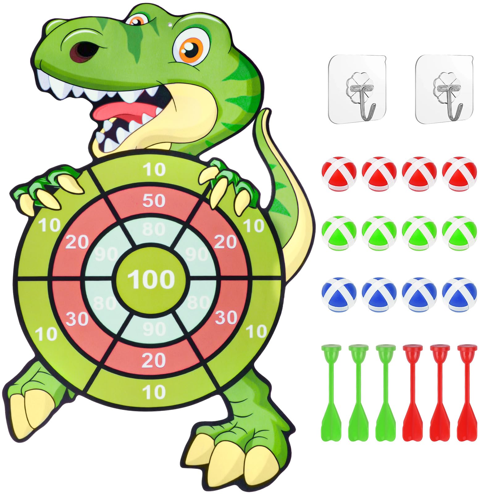 Flintronic Kids Dart Board Set with 12 Sticky Balls & 6 Darts - Safe Indoor/Outdoor Dinosaur Themed Toy for Boys & Girls Ages 3-12 - Perfect Birthday Gift, Party Game & Fun Backyard Activity for Toddlers & Children