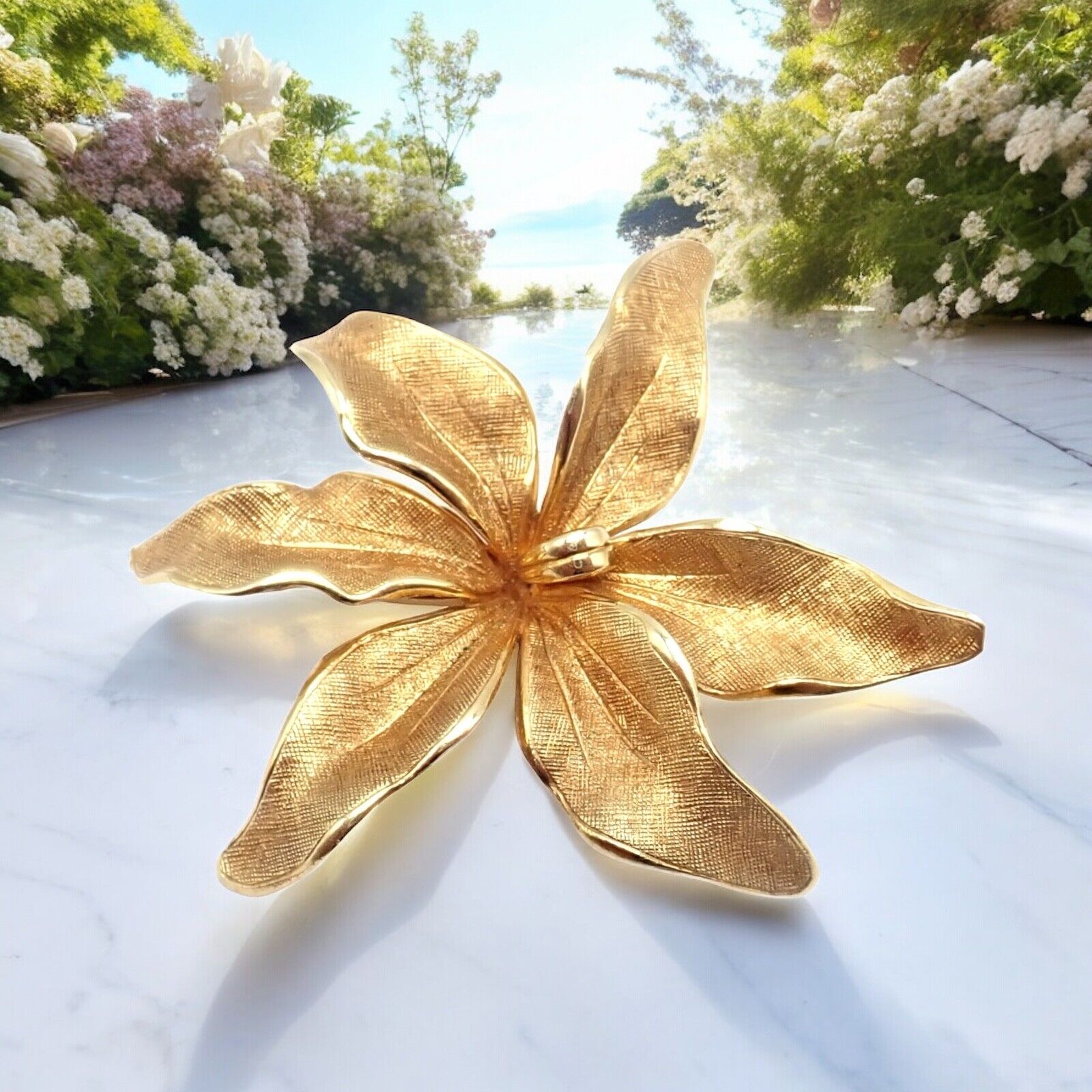 Authentic Vintage Tiffany & Co 14k Yellow Gold Germany Large Flower Pin Brooch - Elegant Jewelry for Women, Perfect for Weddings, Parties & Special Occasions