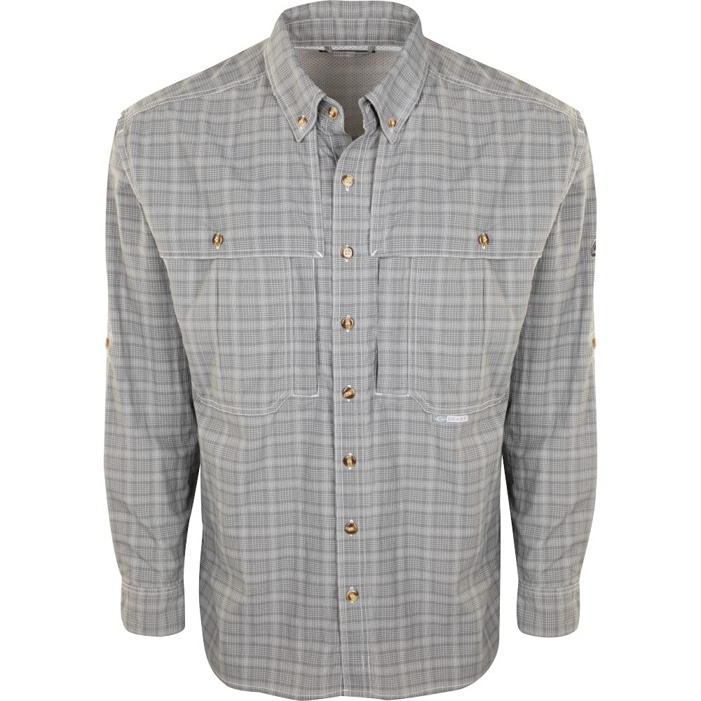 Drake Wingshooter's Long Sleeve Plaid Sun Shirt for Men - Dark Gray 2XL - UPF 50+ Sun Protection for Hunting, Fishing & Outdoor Activities