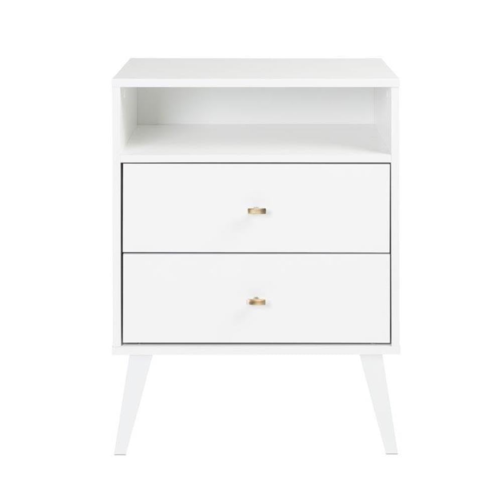 Mid Century Modern Nightstand Set of 2 - White 2-Drawer Tall Bedside Table for Bedroom, Living Room & Guest Room - Home Square Furniture