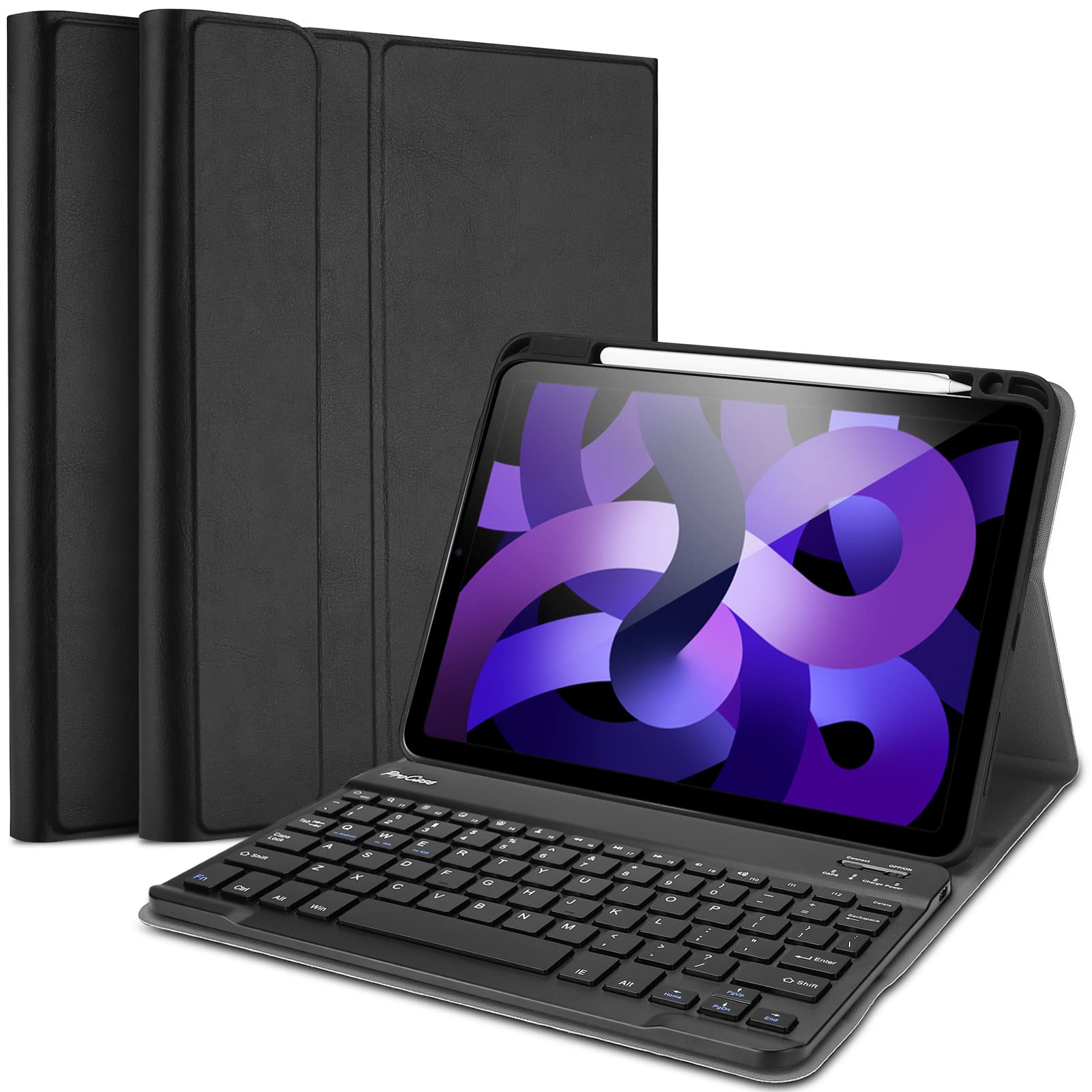 ProCase iPad Air 4 (2020) 10.9-inch Keyboard Case with Apple Pencil Holder | Slim Lightweight Magnetic Detachable Wireless Keyboard Cover | Perfect for Work, Study & Travel – Black