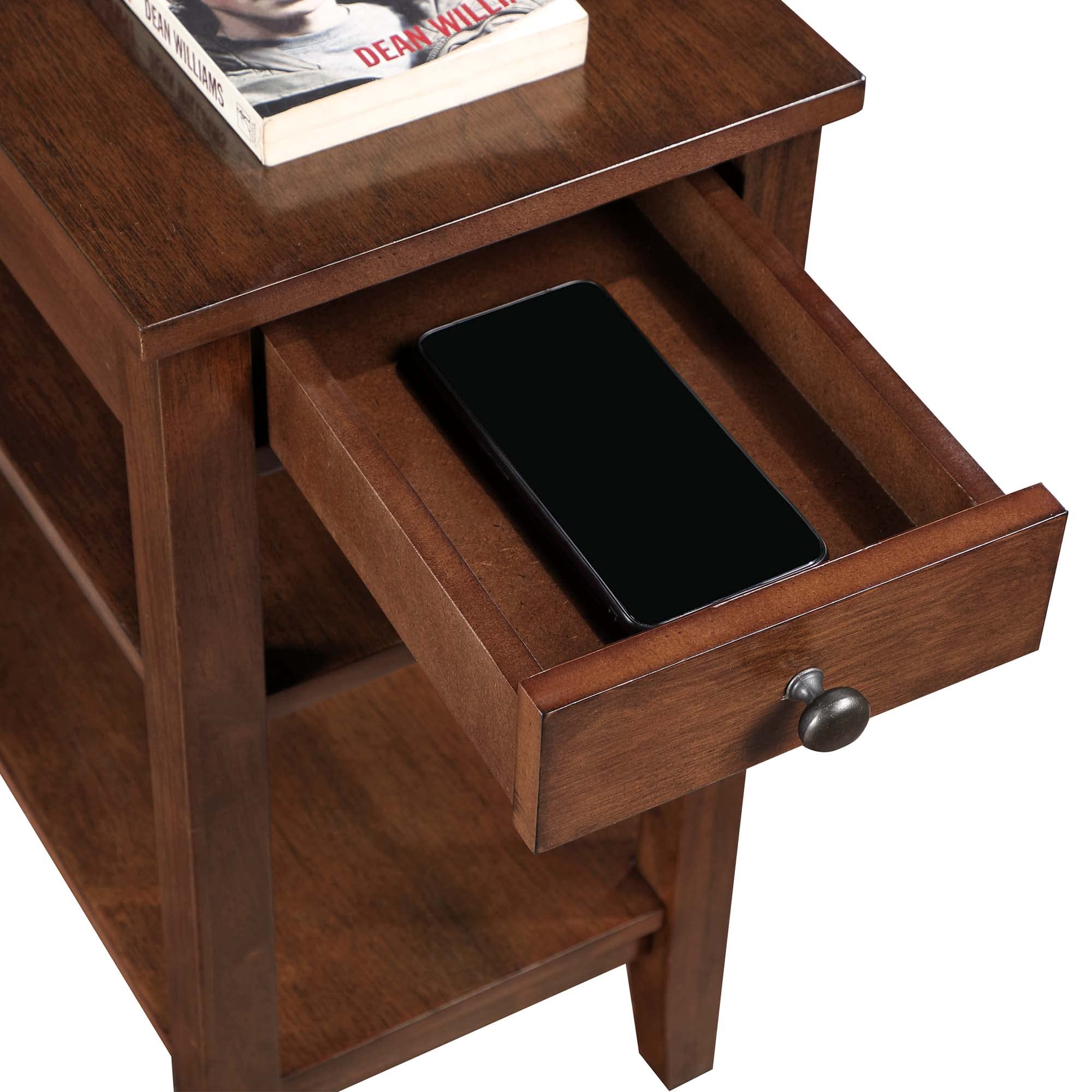 Convenience Concepts American Heritage Chairside End Table with Drawer - 23.5 Inch Classic Living Room Side Table with Storage Shelf | Bedroom Nightstand in Espresso Finish | Perfect for Living Rooms, Bedrooms & Home Offices