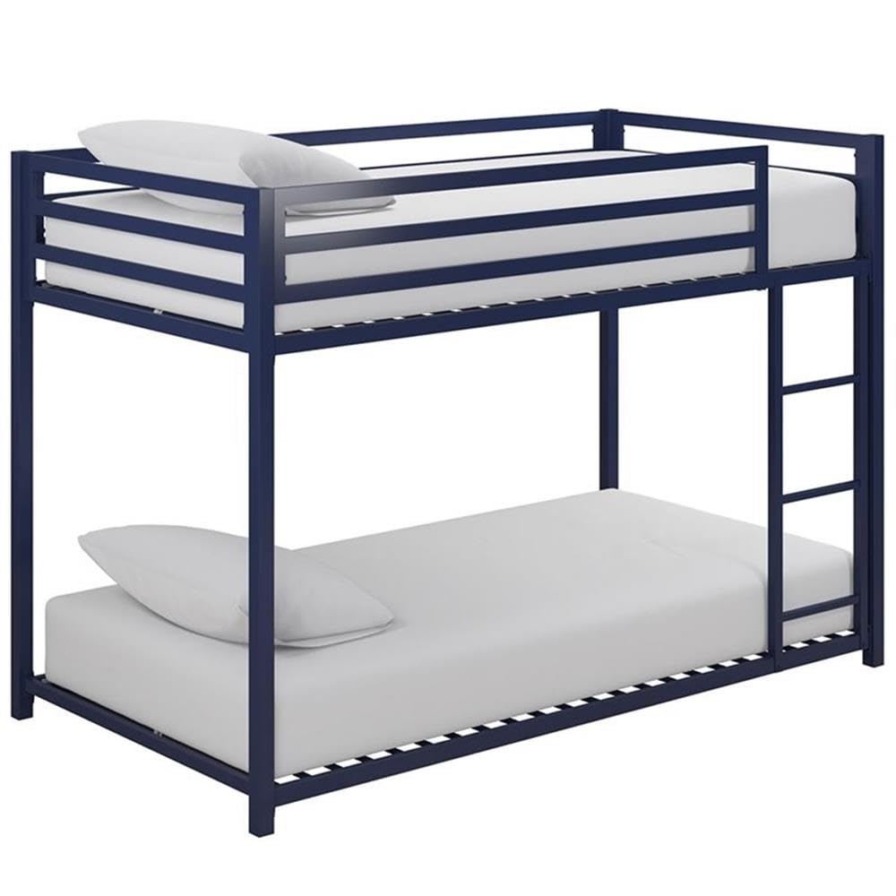 DHP Mabel Twin Over Twin Metal Bunk Bed - Blue Space-Saving Kids Bunk Bed with Sturdy Steel Frame | Perfect for Small Bedrooms, Guest Rooms & Kids' Shared Spaces