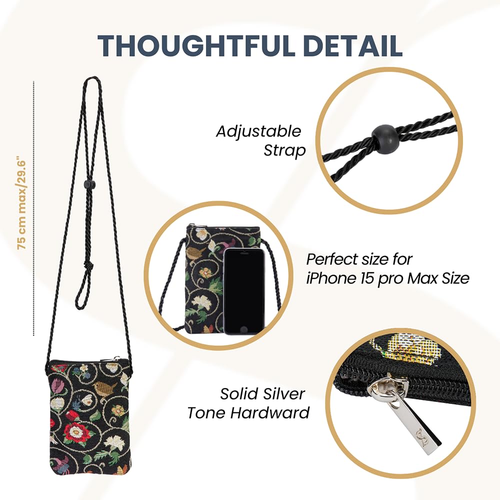 Signare Tapestry Mini Crossbody Phone Bag for Women - Small Purse for iPhone, Samsung & Smartphones - Perfect for Concerts, Travel & Everyday Use