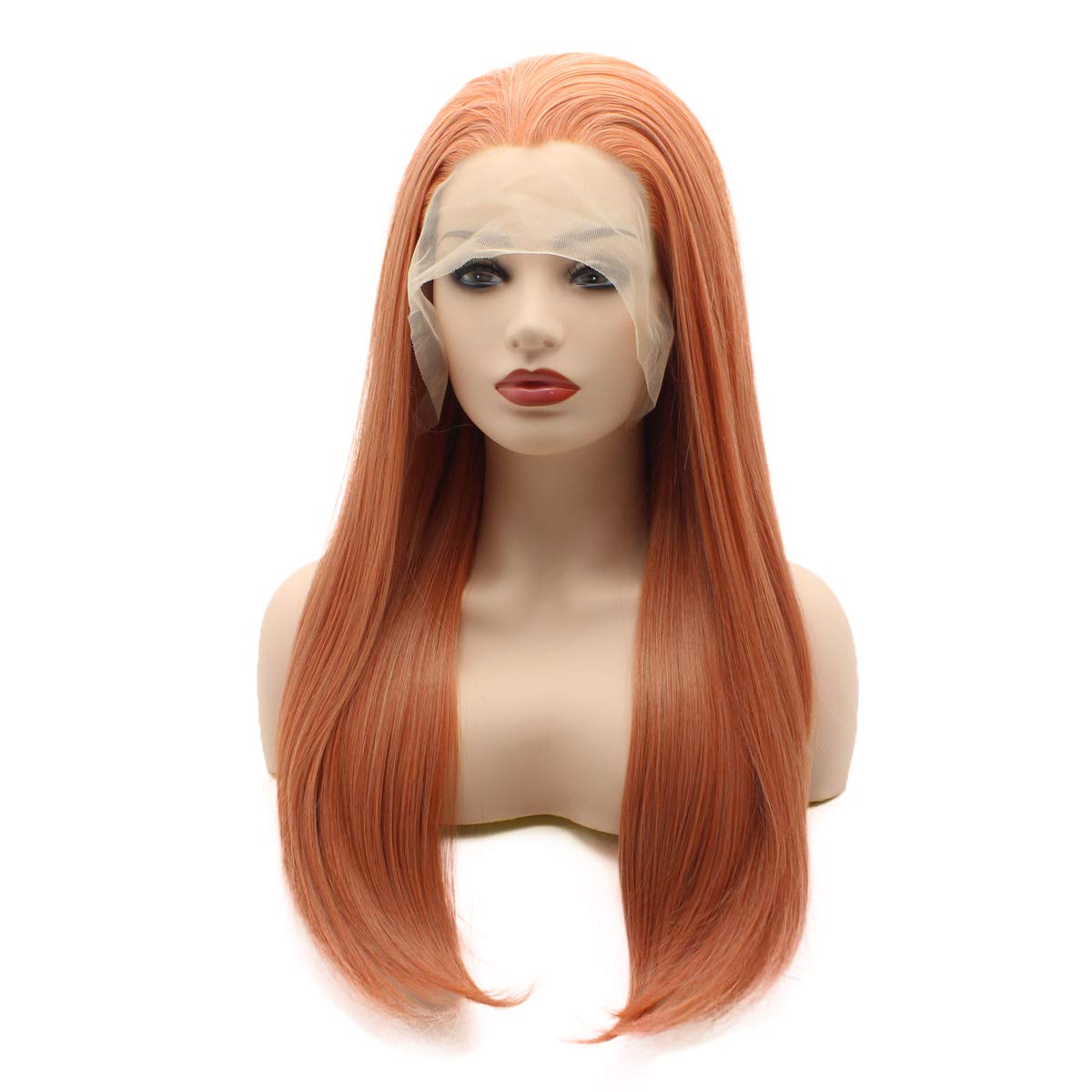 24 Inch Rose Golden Heat Resistant Synthetic Lace Front Wig - Long Straight Hair with Heavy Density for Daily Wear, Cosplay & Special Occasions