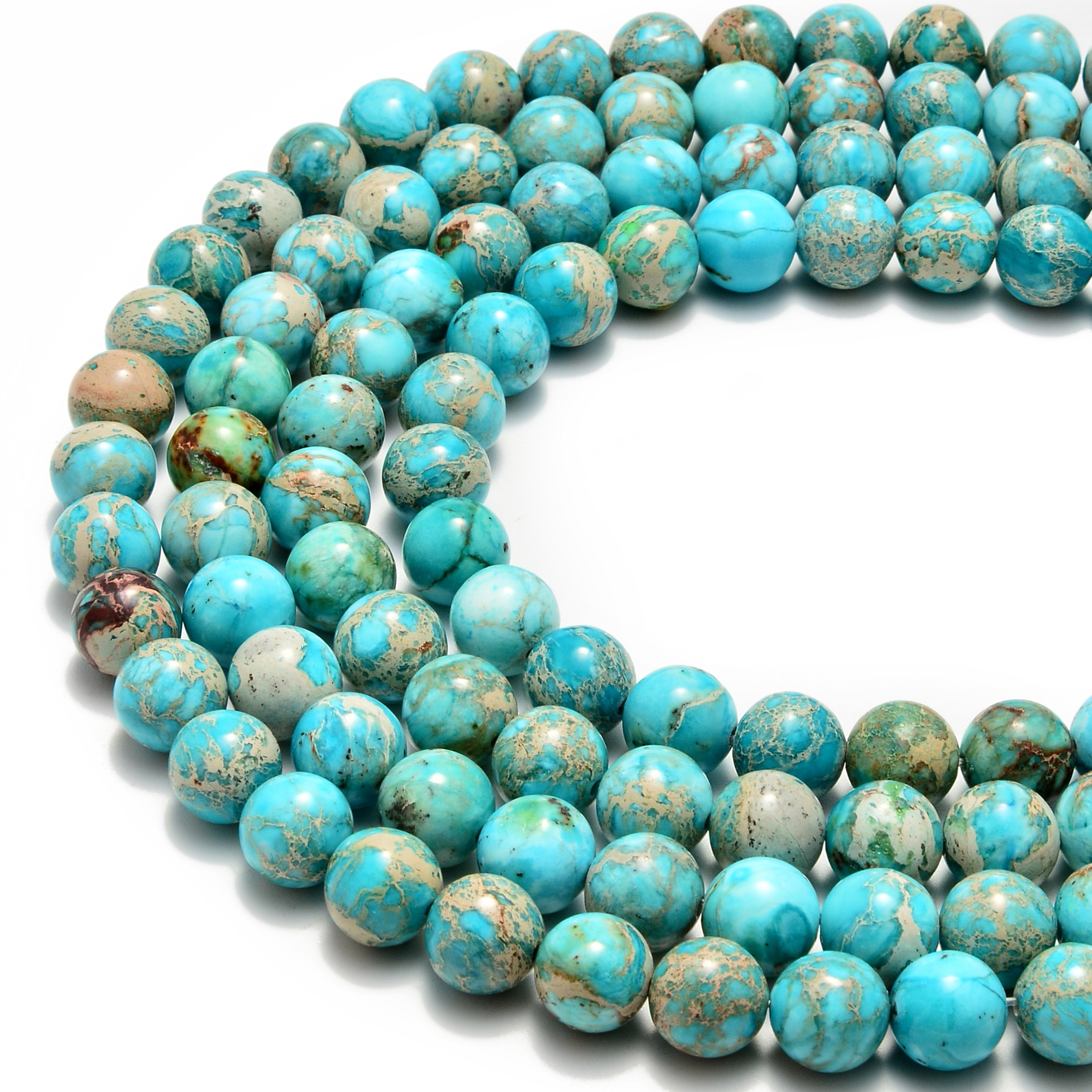 Natural Light Blue Sea Sediment Jasper Smooth Round Beads - 4mm 6mm 8mm 10mm 12mm 15.5 Inch Strand - DIY Jewelry Making, Bracelets, Necklaces, Meditation & Healing Crystals