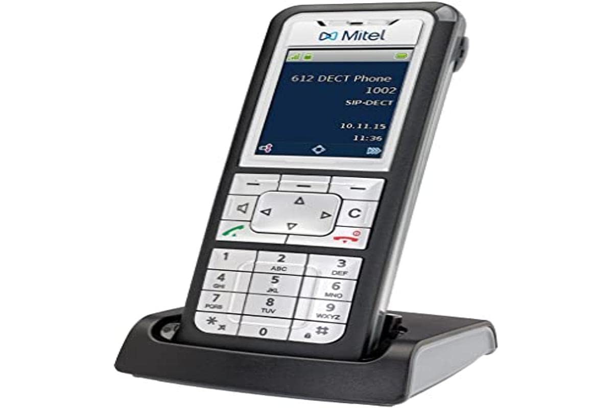 Mitel 612 v2 IP DECT Desktop Phone - Wireless SIP Handset with Color LCD Display (Black/Silver) for Office & Business Communication - Model 50006863