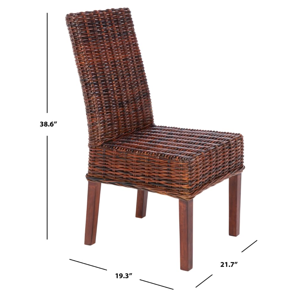 Safavieh Home Collection Aubrey Walnut Wicker Side Chair - Rustic Farmhouse Dining Chair for Kitchen, Patio & Outdoor Use - Handwoven Rattan Accent Chair with Wooden Frame