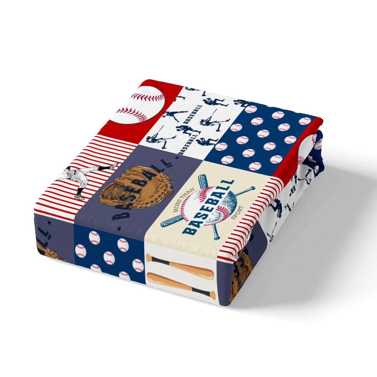 Manfei Full Size Baseball Sports Theme Bedding Set - 4 Piece Plaid Fitted Sheet with Deep Pocket, Flat Sheet & 2 Pillowcases for Kids, Boys, Teens - Baseball Bat & Gloves Print | Perfect for Sports-Themed Bedrooms, Dorm Rooms & Gift Ideas