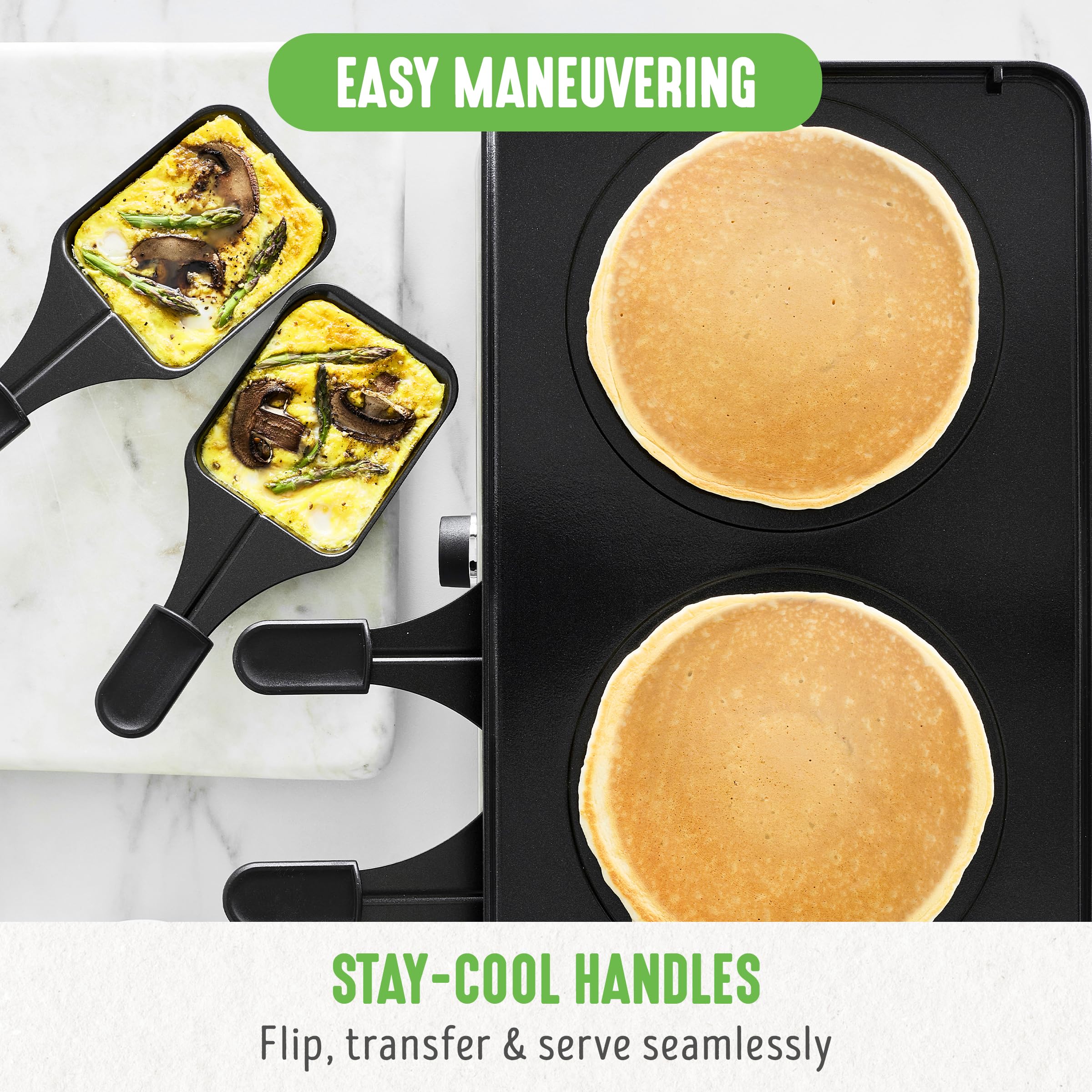 GreenLife Raclette Indoor Tabletop Grill - Healthy Ceramic Nonstick 2-in-1 Grill & Griddle with 8 Square Pans, Adjustable Temp Control & Indicator Light | PFAS-Free Black Electric Grill for Family Gatherings, Dinner Parties & Cozy Nights