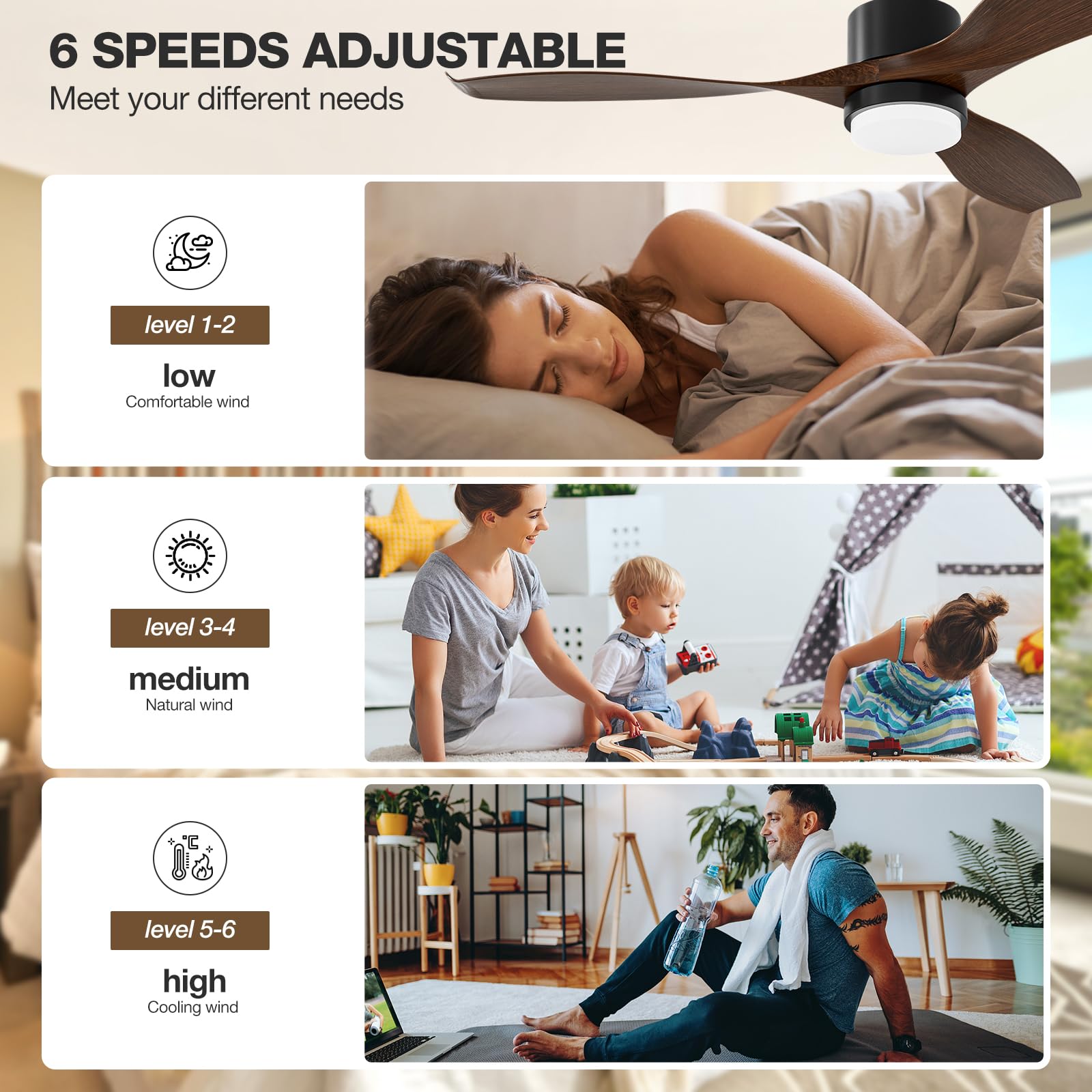 52 Inch Smart Ceiling Fan with Light and Remote Control - Alexa & App Compatible, Reversible 3 Blades, Quiet DC Motor, 6 Speeds, Timer, Dimmable LED - Walnut Finish for Living Room, Bedroom and Office