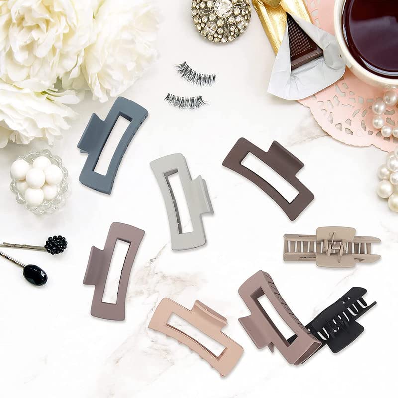 Aliba Collection 8Pcs Large Hair Claw Clips - Strong Hold No Slip Square Hair Clips for Women & Girls (4.1 Inch) - Perfect for Thick, Thin & Long Hair Styling - Great for Work, School, Gym & Everyday Use