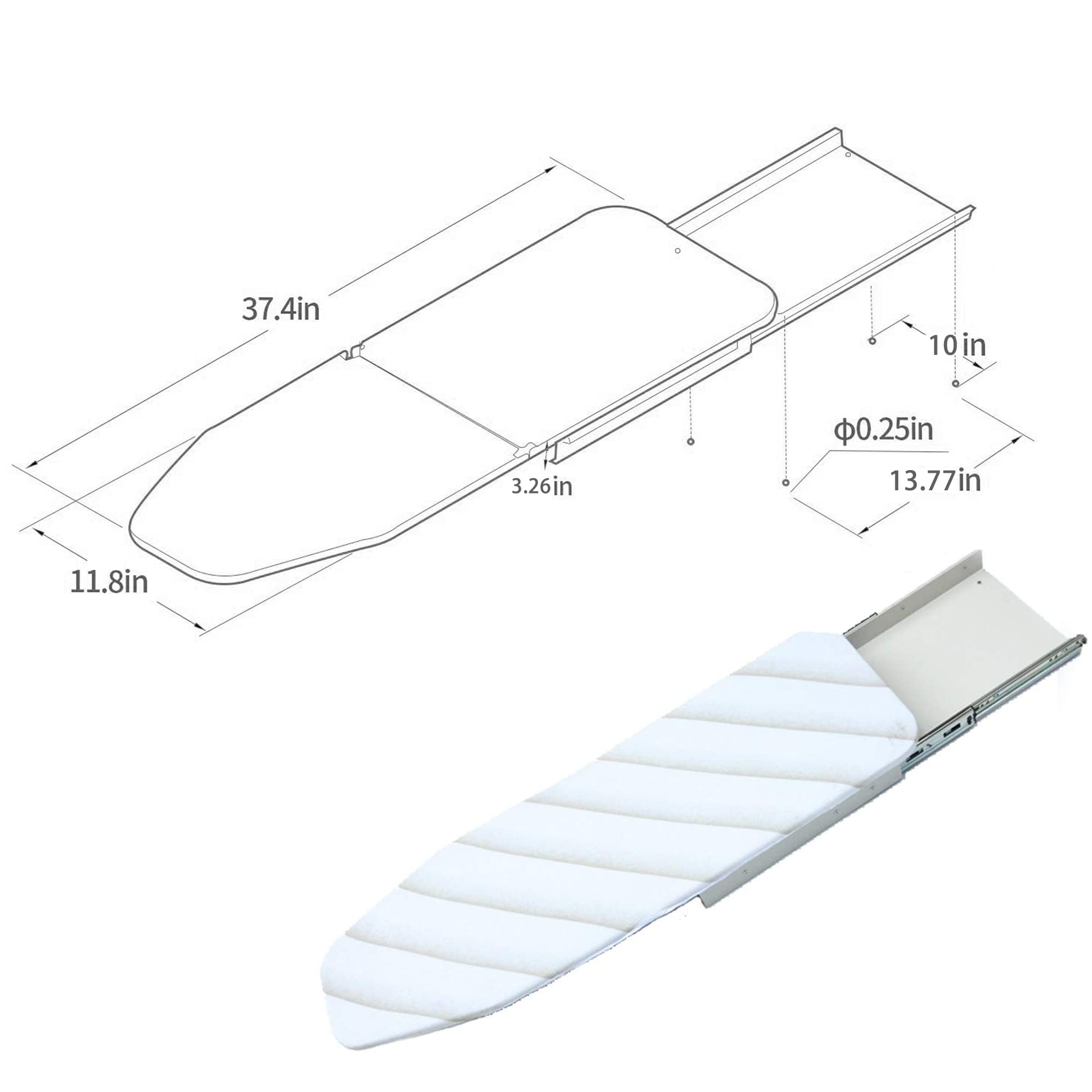 MYOYAY Retractable Pull Out Ironing Board with Heat Resistant Cover - 180° Rotation Foldable Design, Drawer Mounted Space Saving Iron Board for Home & Laundry Room Organization