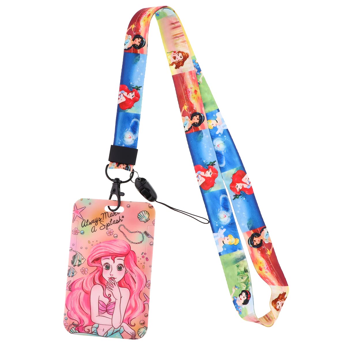 Ariel The Little Mermaid Lanyard with ID Badge Holder - Soft Adjustable Neck Strap with Metal Clip - Phone Lanyard for Students & Teachers - Perfect for School, Work, Conventions & Disney Fans