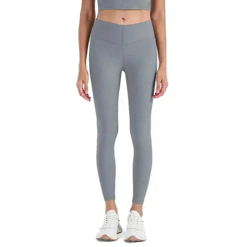 High Waist Yoga Pants for Women - Lemon Align Ribbed Workout Leggings with Elastic Lift Hip - Perfect for Running, Fitness, Exercise & Pilates - Gym, Lounge & Everyday Wear