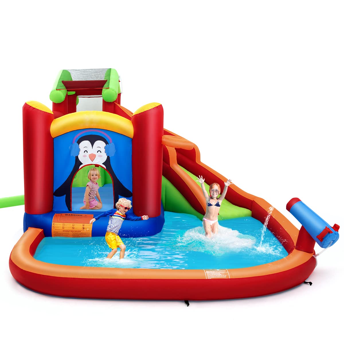 **HONEY JOY Inflatable Water Slide Bounce House - 6-in-1 Kids Outdoor Water Play Set with Splash Pool, Long Slide, Water Cannon & Climbing Wall - Perfect for Backyard Parties, Summer Fun & Family Gatherings (Blower Not Included)**
