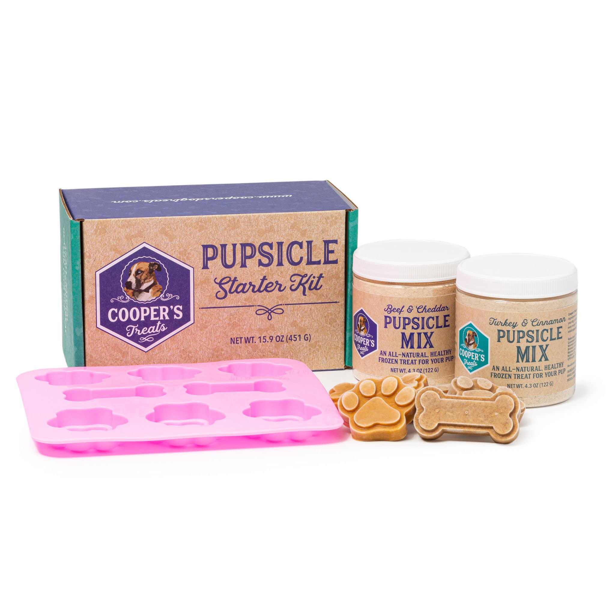 Cooper's Treats Pupsicle Starter Kit - Easy Homemade Frozen Dog Treats Kit, Healthy Grain-Free Dog Ice Cream Mix for DIY Puppy Snacks - Perfect for Summer Cooling, Training Rewards & Dog Birthday Parties