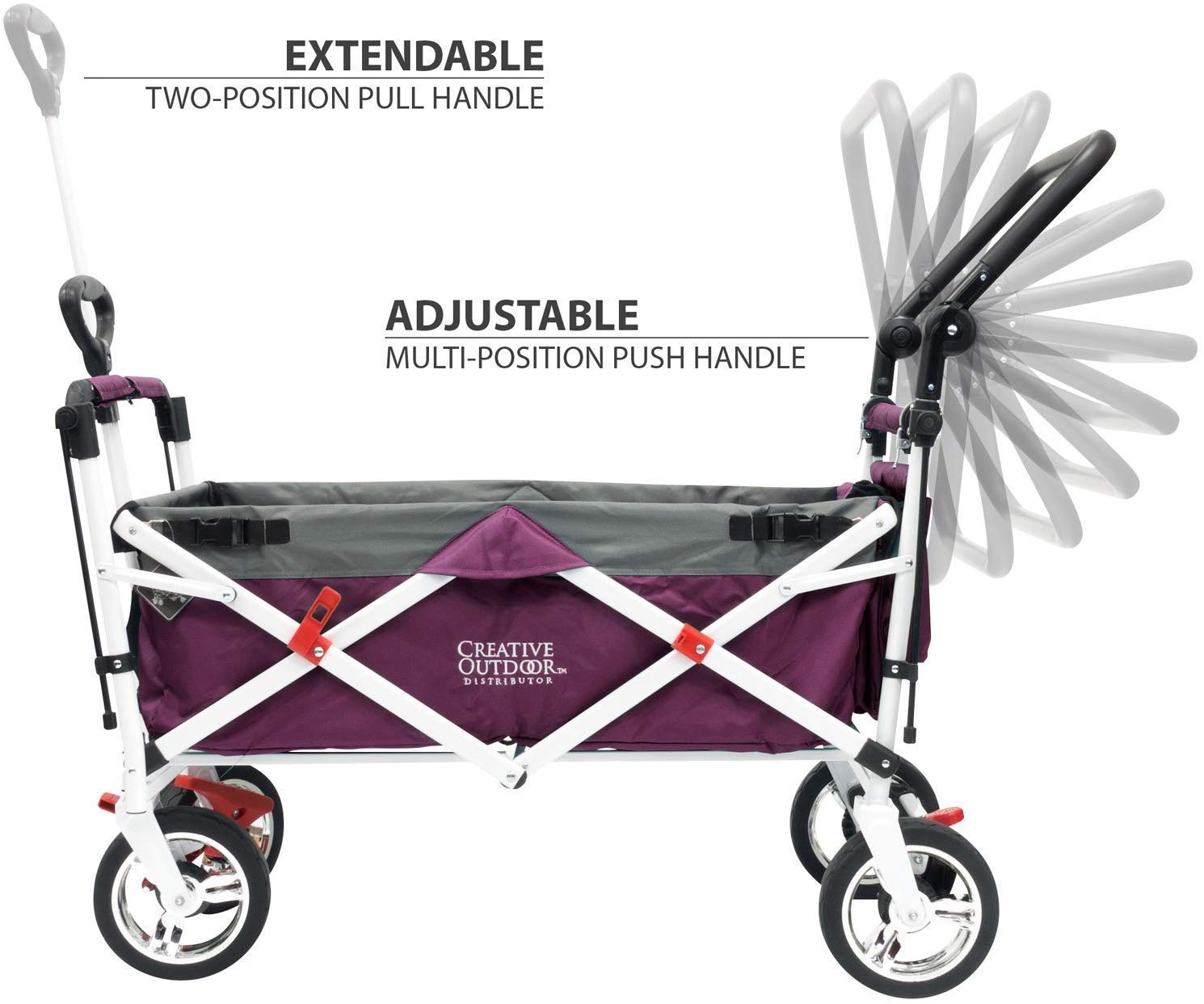 Best Push Pull Wagon for Kids - Foldable Outdoor Stroller with Removable Canopy & Safety Harness | Adjustable Handle Collapsible Garden Cart | Perfect for Beach, Park, Camping & Shopping (Purple)